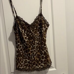 100 percent silk Leopard Print Lace Trim Cami Top  Y2K
